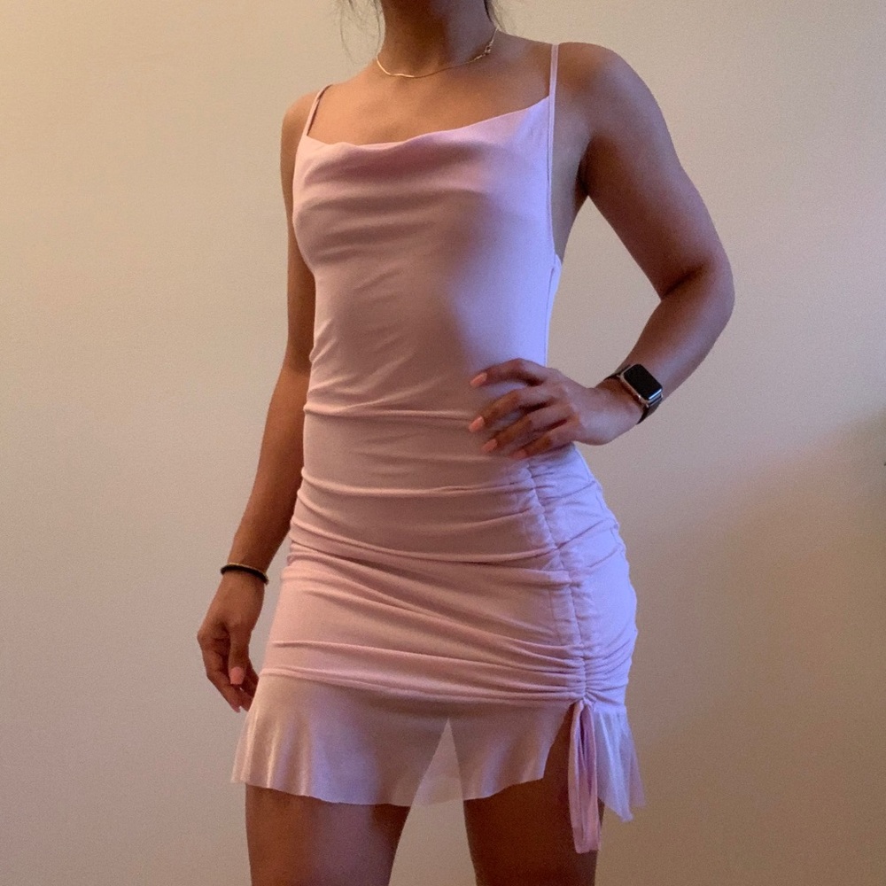 Lilac Cowl Neck Mesh Dress
